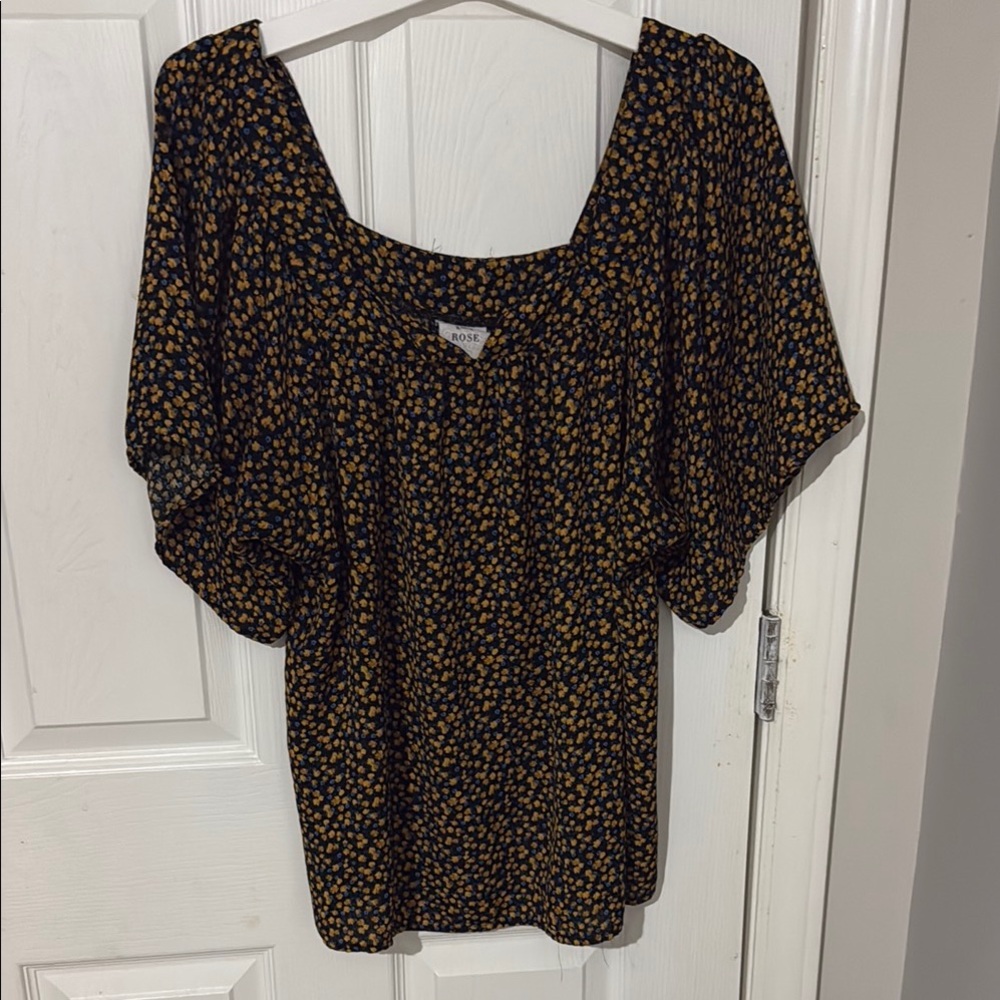 Knox Rose Black and Cream Flutter Sleeve Blouse